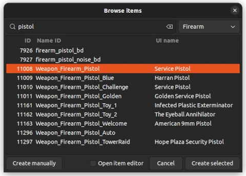 Inventory item browser.